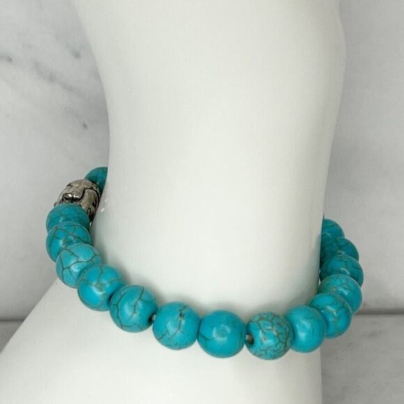 Faux Turquoise Bubble Beaded Stretch Bracelet - Picture 5 of 8